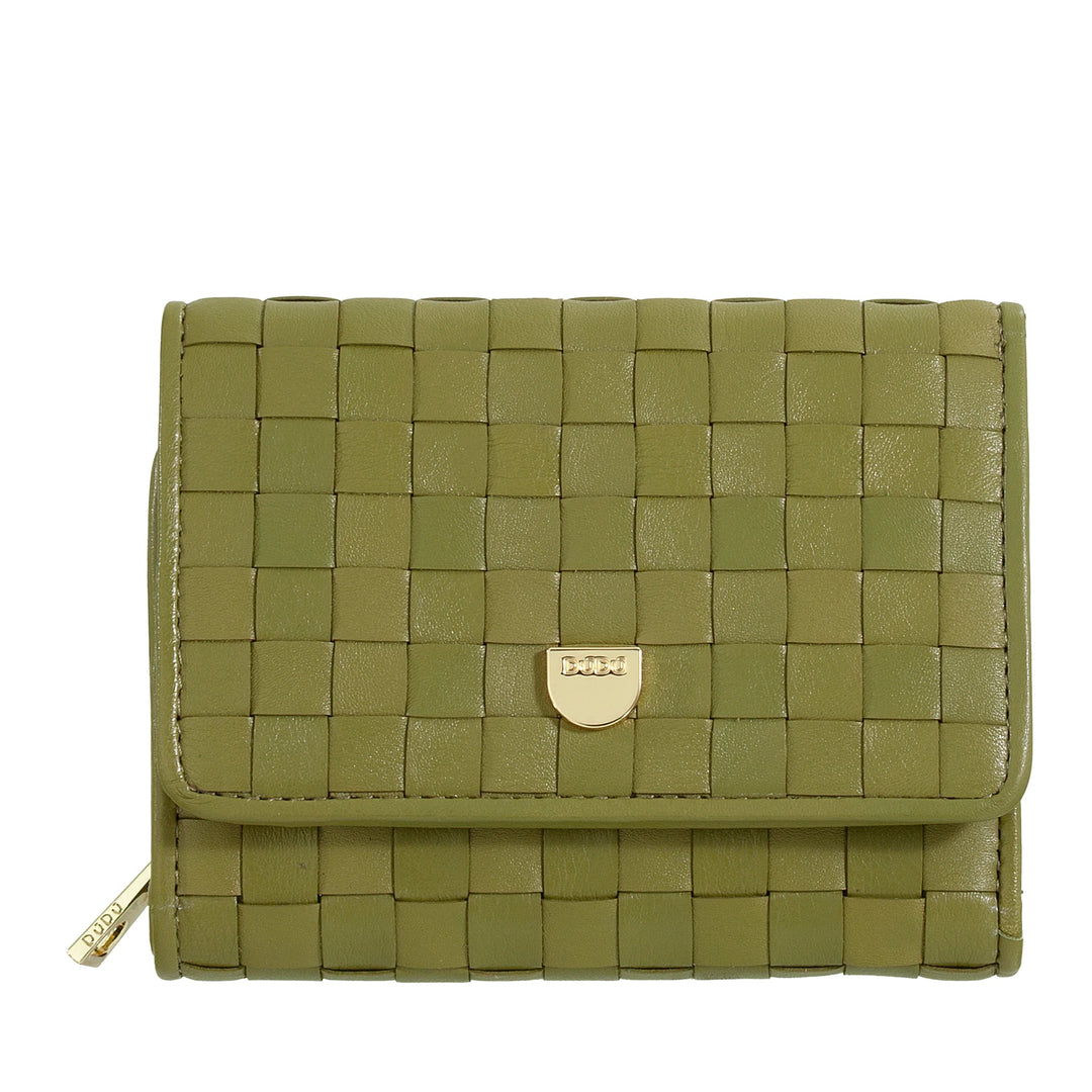 DUDU Cartera de Mujer en Piel Tejida - Cartera Compacta con Monedero con Cremallera, Elegante Porta Billetes, Tarjetero