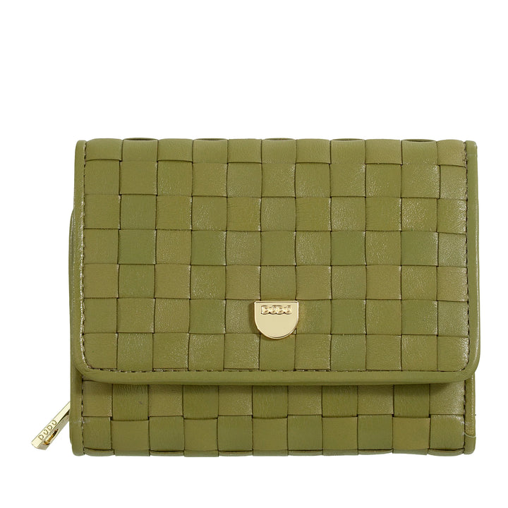 DUDU Cartera de Mujer en Piel Tejida - Cartera Compacta con Monedero con Cremallera, Elegante Porta Billetes, Tarjetero