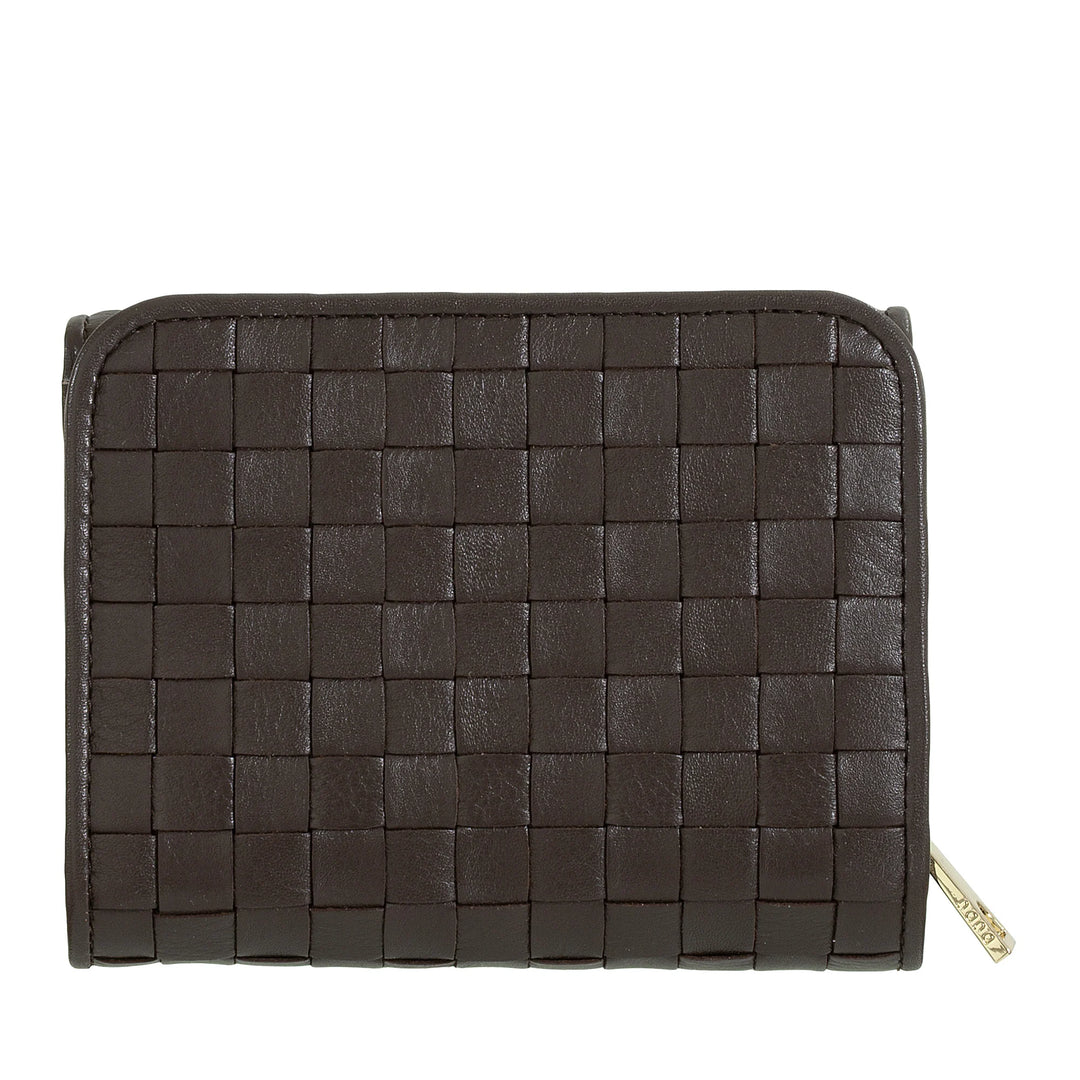 DUDU Cartera de Mujer en Piel Tejida - Cartera Compacta con Monedero con Cremallera, Elegante Porta Billetes, Tarjetero