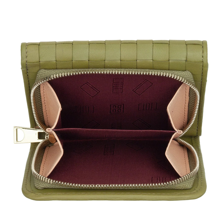 DUDU Cartera de Mujer en Piel Tejida - Cartera Compacta con Monedero con Cremallera, Elegante Porta Billetes, Tarjetero