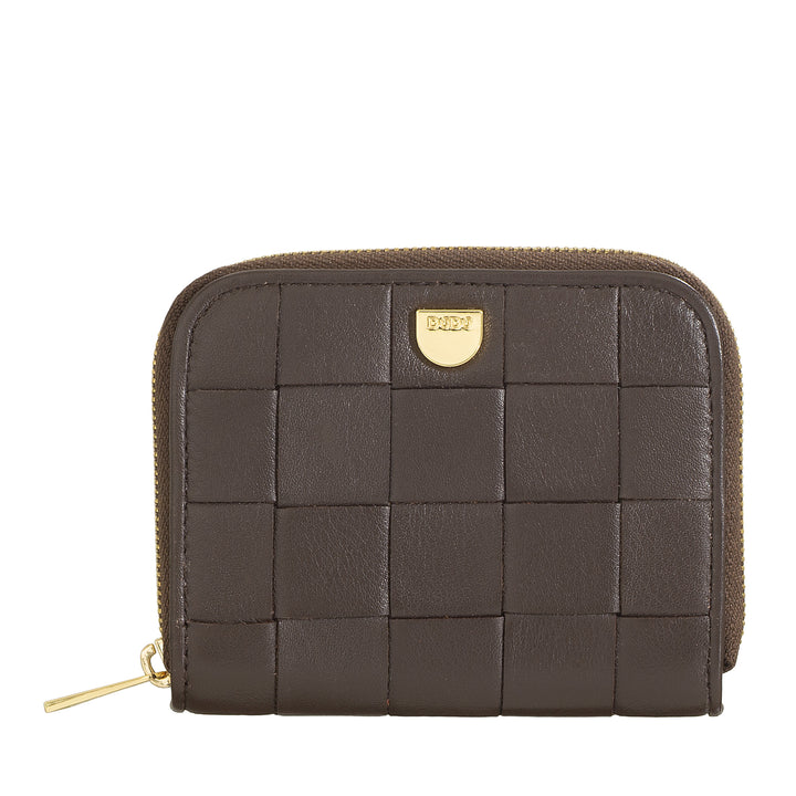 DUDU Petit Portefeuille Femme en Cuir Tressé Zippé Autour - Élégant et Compact, Porte-Cartes, Porte-Monnaie et Billets de Banque avec Zip