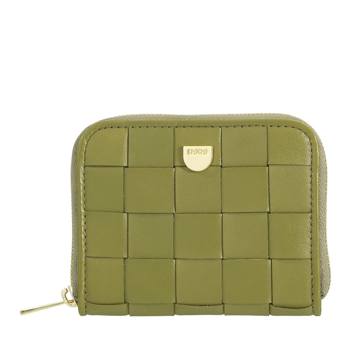 DUDU Petit Portefeuille Femme en Cuir Tressé Zippé Autour - Élégant et Compact, Porte-Cartes, Porte-Monnaie et Billets de Banque avec Zip