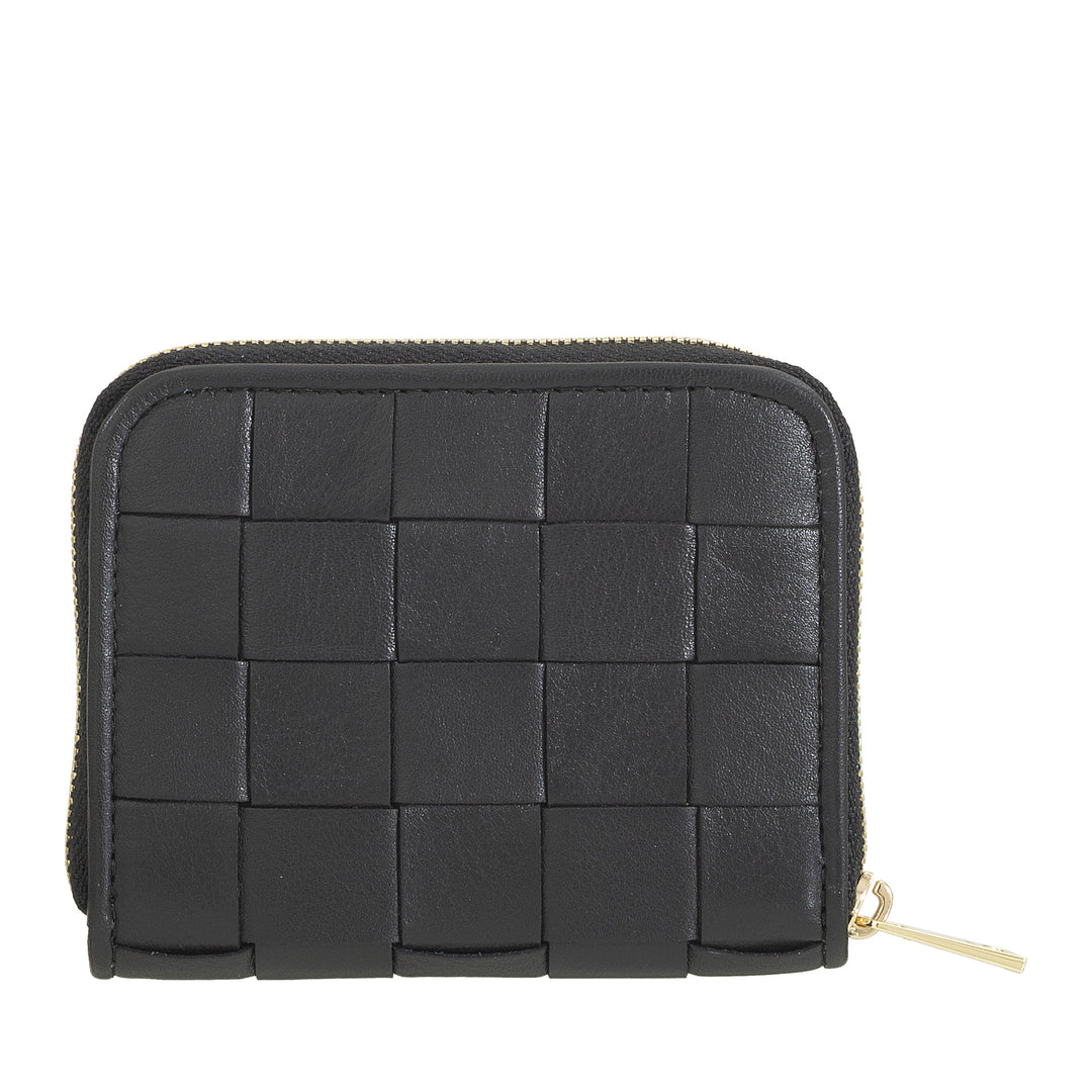 DUDU Petit Portefeuille Femme en Cuir Tressé Zippé Autour - Élégant et Compact, Porte-Cartes, Porte-Monnaie et Billets de Banque avec Zip