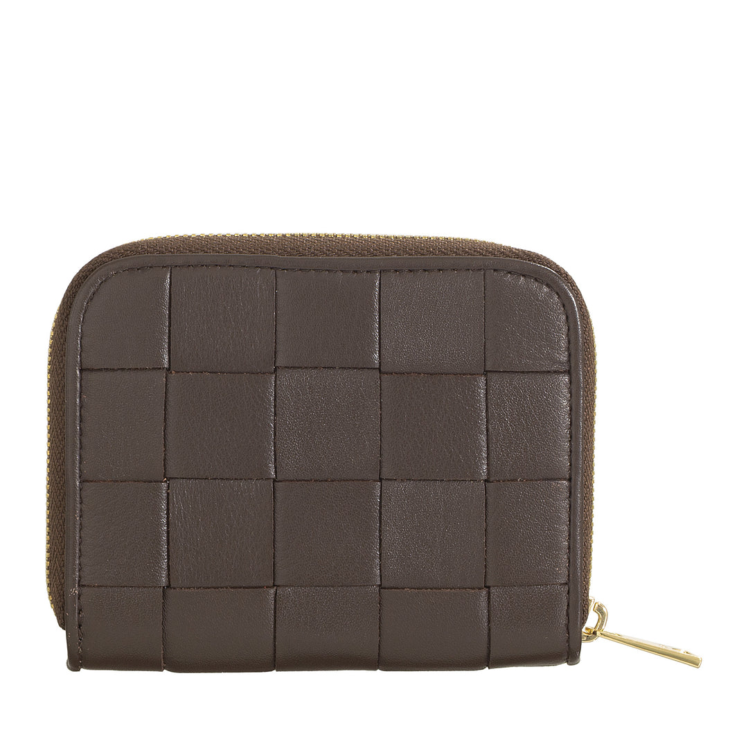 DUDU Petit Portefeuille Femme en Cuir Tressé Zippé Autour - Élégant et Compact, Porte-Cartes, Porte-Monnaie et Billets de Banque avec Zip