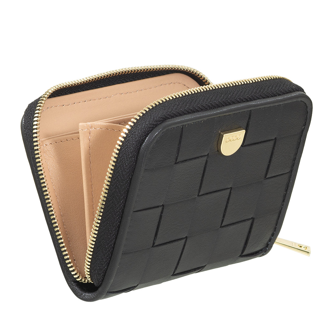 DUDU Petit Portefeuille Femme en Cuir Tressé Zippé Autour - Élégant et Compact, Porte-Cartes, Porte-Monnaie et Billets de Banque avec Zip