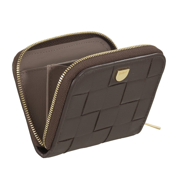 DUDU Petit Portefeuille Femme en Cuir Tressé Zippé Autour - Élégant et Compact, Porte-Cartes, Porte-Monnaie et Billets de Banque avec Zip
