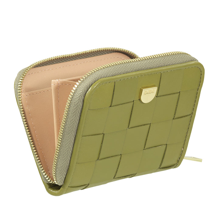 DUDU Petit Portefeuille Femme en Cuir Tressé Zippé Autour - Élégant et Compact, Porte-Cartes, Porte-Monnaie et Billets de Banque avec Zip