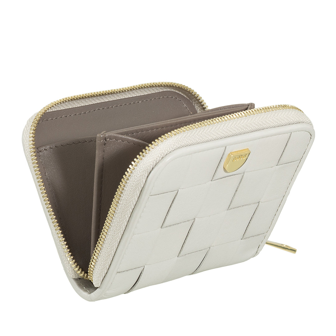 DUDU Petit Portefeuille Femme en Cuir Tressé Zippé Autour - Élégant et Compact, Porte-Cartes, Porte-Monnaie et Billets de Banque avec Zip