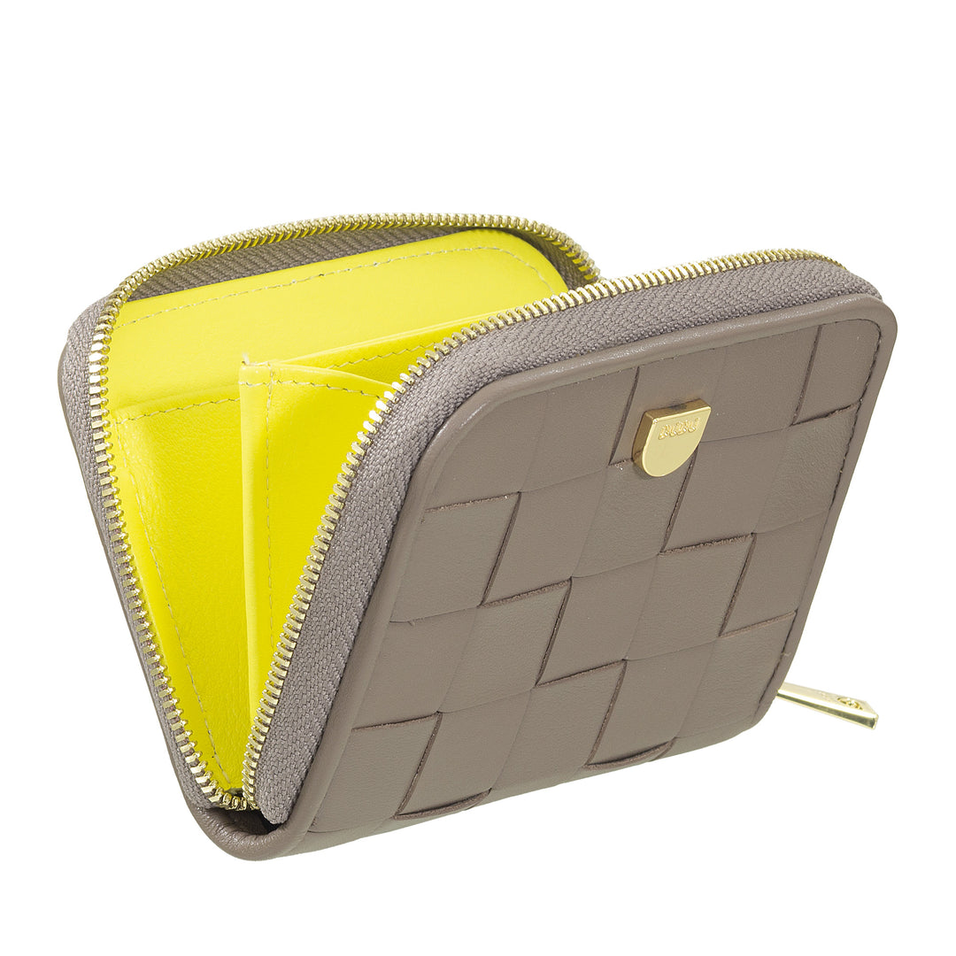 DUDU Petit Portefeuille Femme en Cuir Tressé Zippé Autour - Élégant et Compact, Porte-Cartes, Porte-Monnaie et Billets de Banque avec Zip
