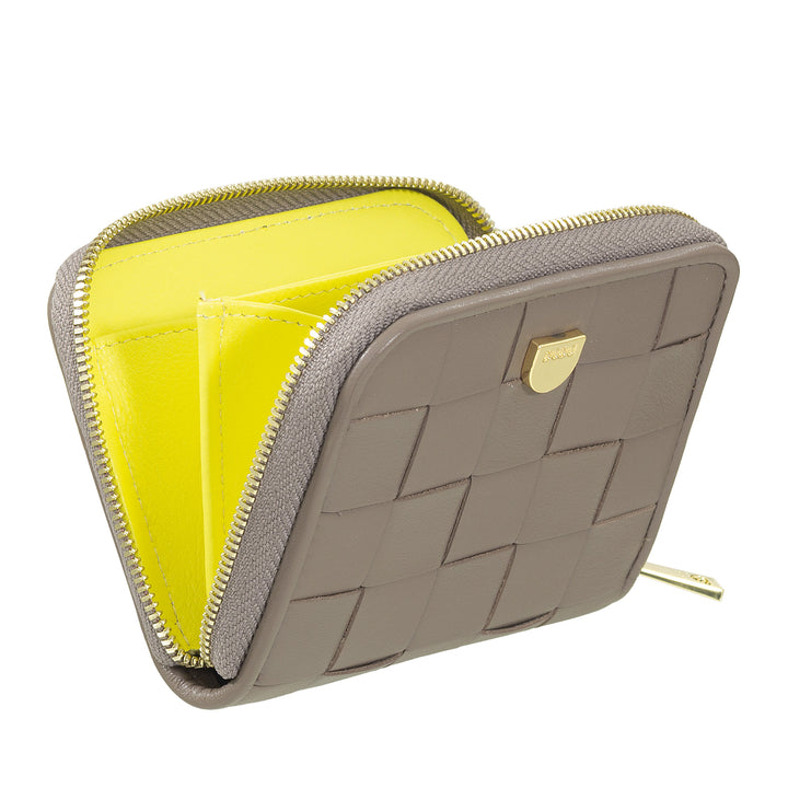 DUDU Petit Portefeuille Femme en Cuir Tressé Zippé Autour - Élégant et Compact, Porte-Cartes, Porte-Monnaie et Billets de Banque avec Zip