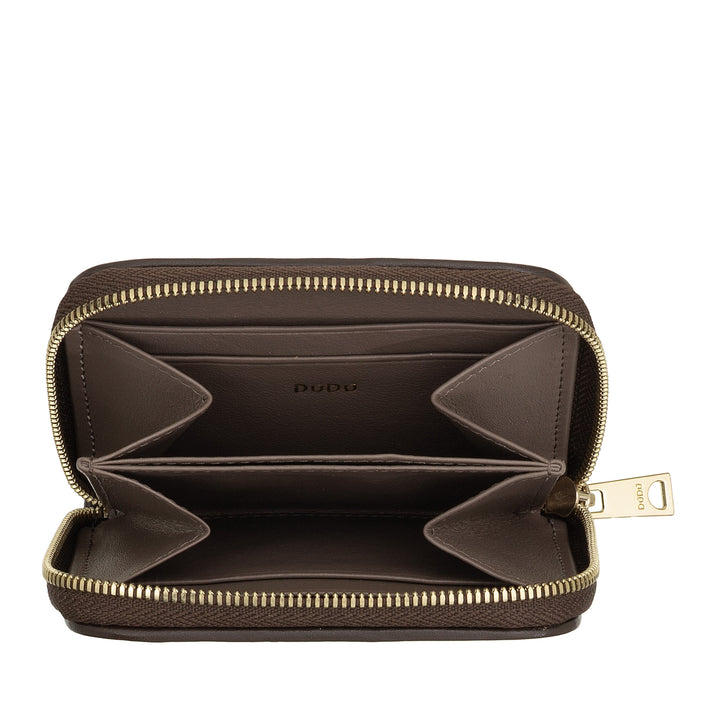 DUDU Petit Portefeuille Femme en Cuir Tressé Zippé Autour - Élégant et Compact, Porte-Cartes, Porte-Monnaie et Billets de Banque avec Zip