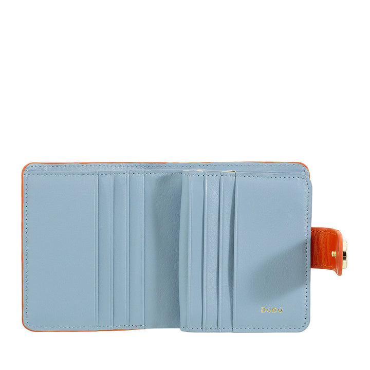 DUDU Petit portefeuille en cuir pour femme avec porte-monnaie à fermeture éclair – Portefeuille compact avec fermeture à bouton, porte-billets, porte-cartes