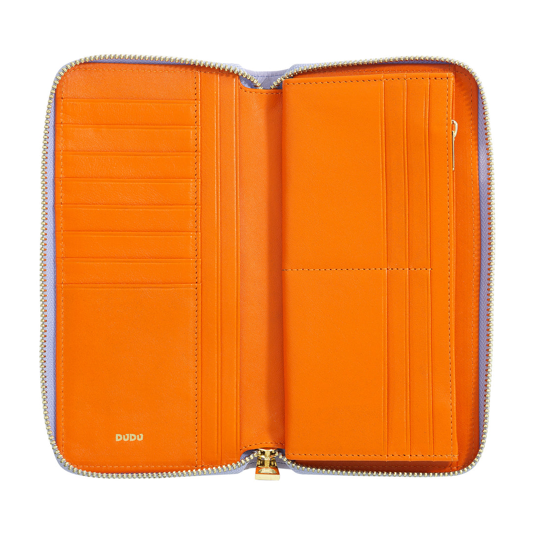 DUDU Grand Portefeuille Femme avec Fermeture Éclair RFID en Cuir Nappa Imprimé, Portefeuilles Zippés avec 14 Poches pour Cartes de Crédit et Porte-Monnaie