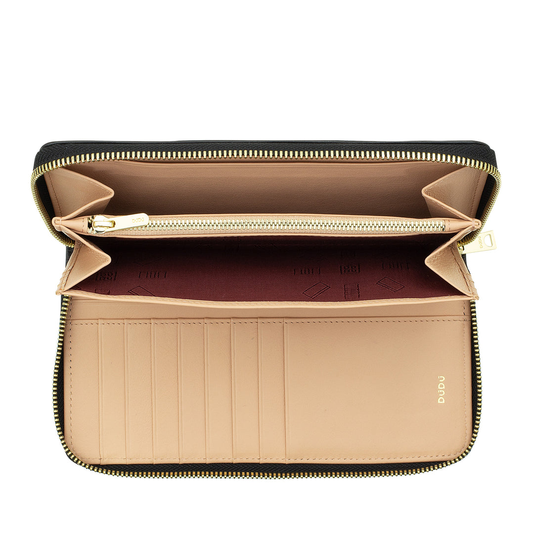 DUDU Grand Portefeuille Femme avec Fermeture Éclair RFID en Cuir Nappa Imprimé, Portefeuilles Zippés avec 14 Poches pour Cartes de Crédit et Porte-Monnaie