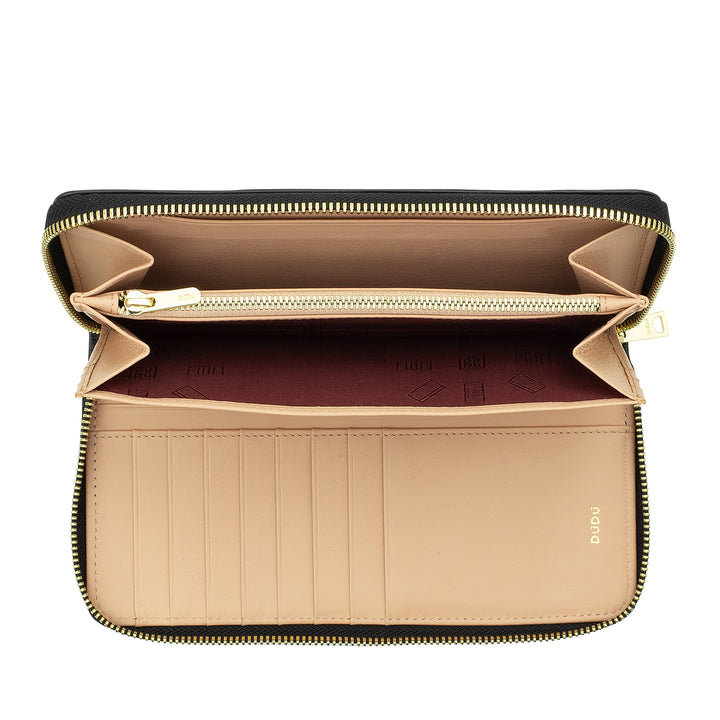 DUDU Grand Portefeuille Femme avec Fermeture Éclair RFID en Cuir Nappa Imprimé, Portefeuilles Zippés avec 14 Poches pour Cartes de Crédit et Porte-Monnaie