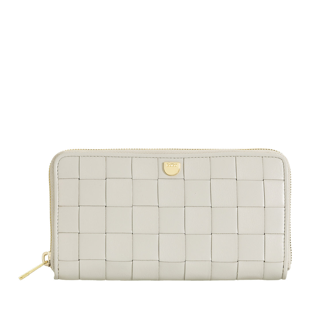 DUDU Portefeuille pour Femme en Cuir Véritable Tressé Zippé, Élégant et Spacieux - Porte-Cartes, Billets et Pièces de Monnaie, Portefeuille Tissé avec Fermeture Éclair Complète