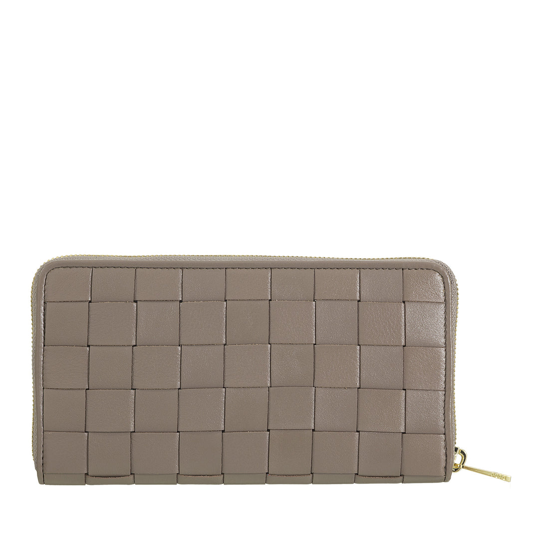 DUDU Portefeuille pour Femme en Cuir Véritable Tressé Zippé, Élégant et Spacieux - Porte-Cartes, Billets et Pièces de Monnaie, Portefeuille Tissé avec Fermeture Éclair Complète