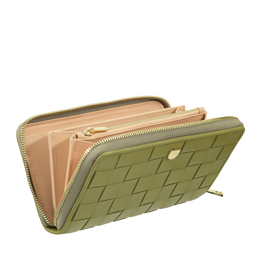 DUDU Portefeuille pour Femme en Cuir Véritable Tressé Zippé, Élégant et Spacieux - Porte-Cartes, Billets et Pièces de Monnaie, Portefeuille Tissé avec Fermeture Éclair Complète