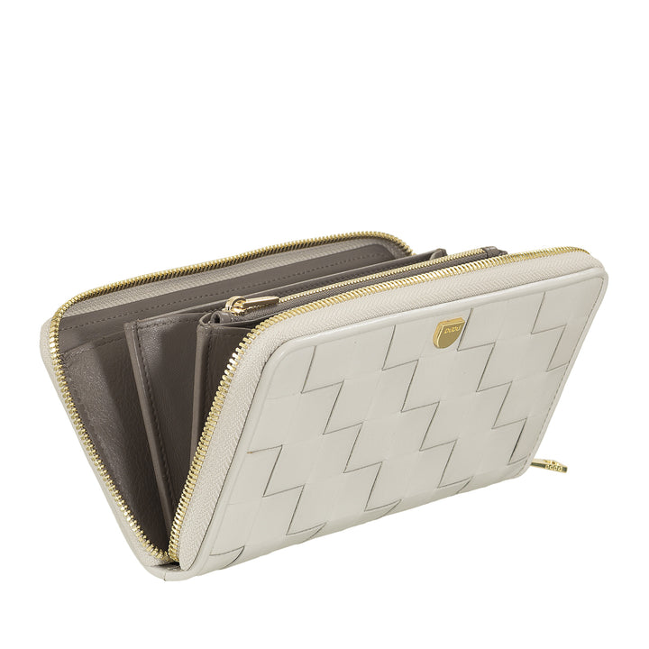 DUDU Portefeuille pour Femme en Cuir Véritable Tressé Zippé, Élégant et Spacieux - Porte-Cartes, Billets et Pièces de Monnaie, Portefeuille Tissé avec Fermeture Éclair Complète