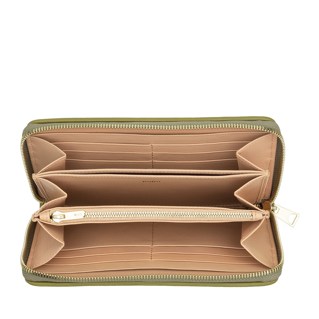 DUDU Portefeuille pour Femme en Cuir Véritable Tressé Zippé, Élégant et Spacieux - Porte-Cartes, Billets et Pièces de Monnaie, Portefeuille Tissé avec Fermeture Éclair Complète