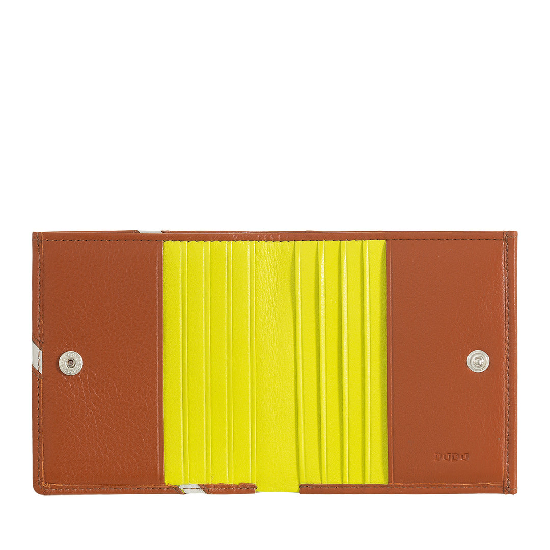 DUDU Portefeuille Unisexe en Cuir Véritable - À Deux Volets avec Fermeture à Bouton et Porte-Monnaie Externe - Design Inspiré des Tournois de Court de Tennis