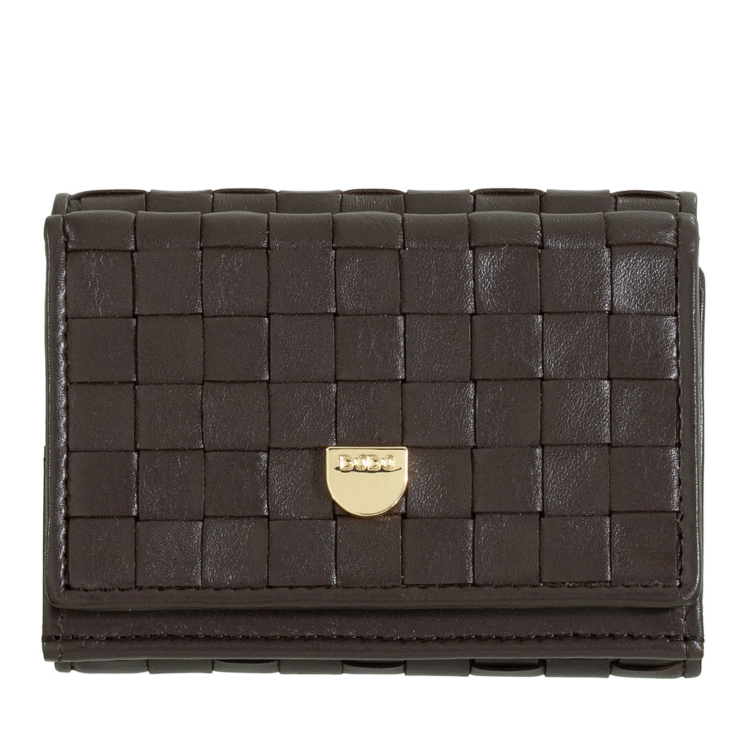 DUDU Petit portefeuille en cuir tressé pour femme avec porte-monnaie – Portefeuille élégant et compact en cuir tressé avec porte-cartes