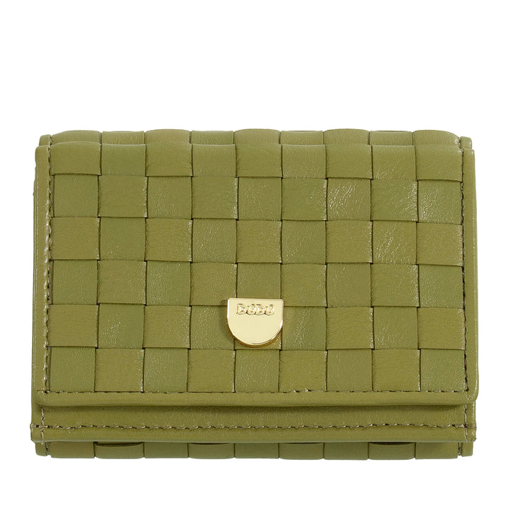 DUDU Petit portefeuille en cuir tressé pour femme avec porte-monnaie – Portefeuille élégant et compact en cuir tressé avec porte-cartes
