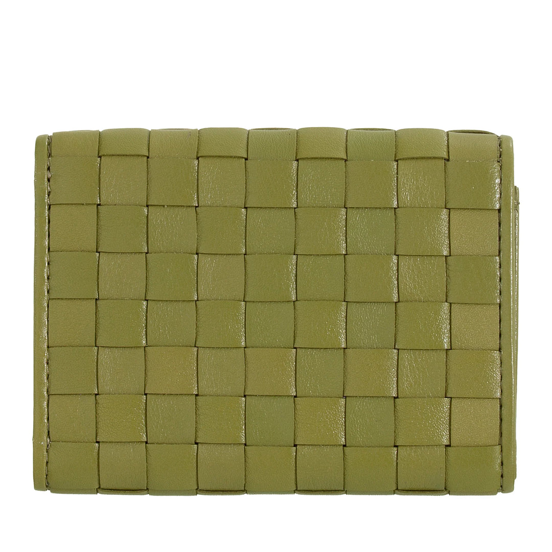 DUDU Petit portefeuille en cuir tressé pour femme avec porte-monnaie – Portefeuille élégant et compact en cuir tressé avec porte-cartes
