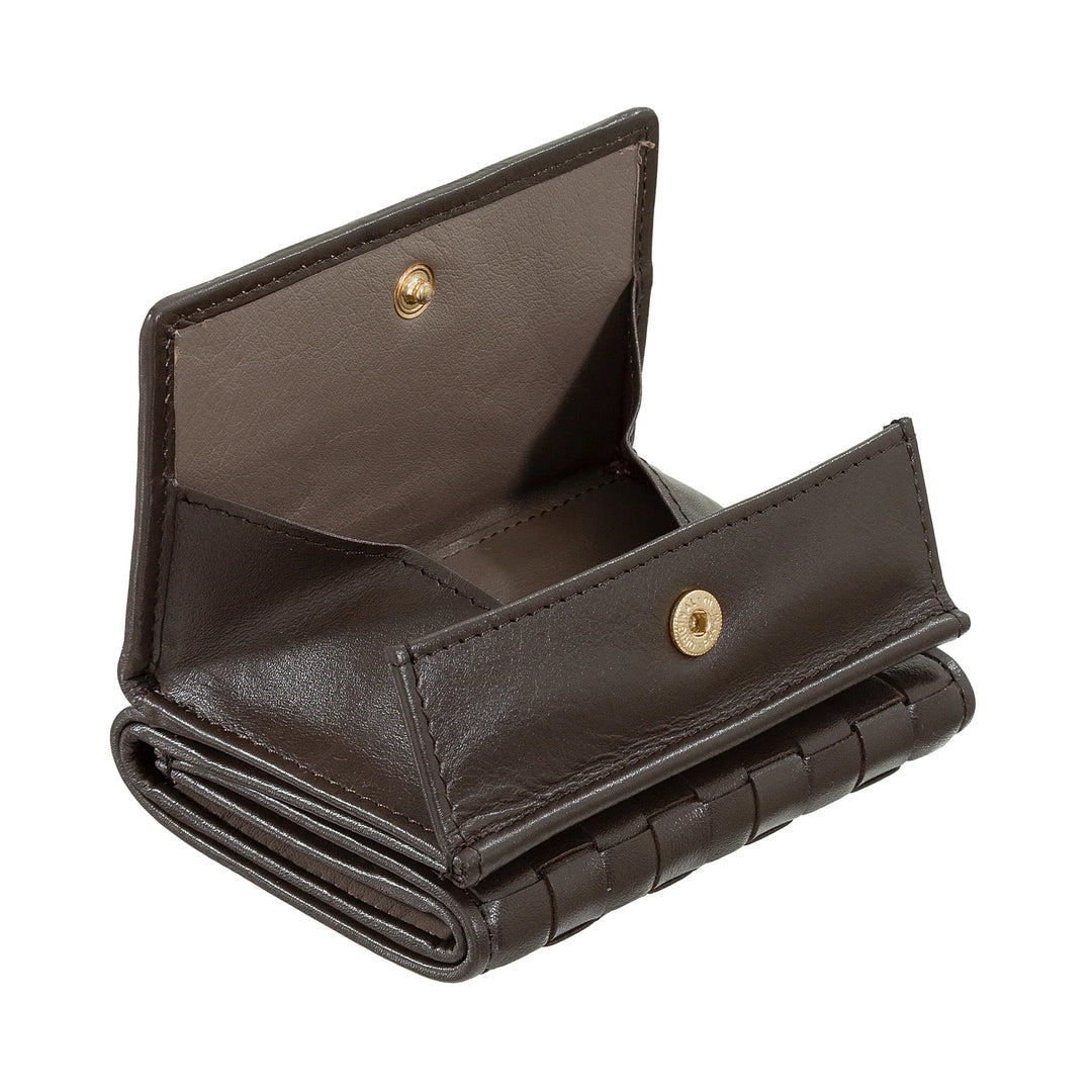 DUDU Petit portefeuille en cuir tressé pour femme avec porte-monnaie – Portefeuille élégant et compact en cuir tressé avec porte-cartes