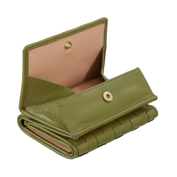 DUDU Petit portefeuille en cuir tressé pour femme avec porte-monnaie – Portefeuille élégant et compact en cuir tressé avec porte-cartes