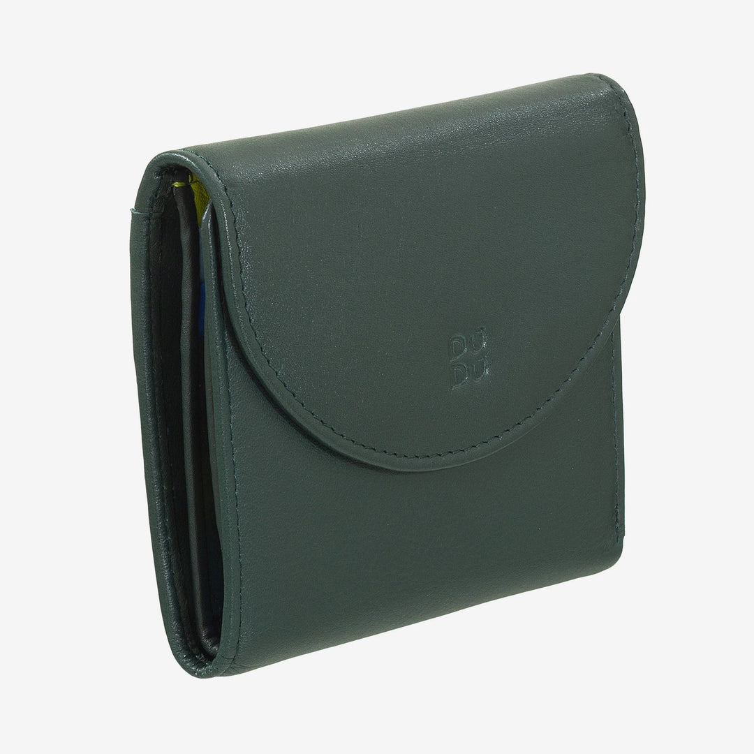 DUDU Cartera Pequeña para Mujer de Suave Piel Auténtica, Bolsillos para Tarjetas, Porta Billetes, Cremallera Trasera para Monedas, Carteras RFID con Cierre de Botones de Colores