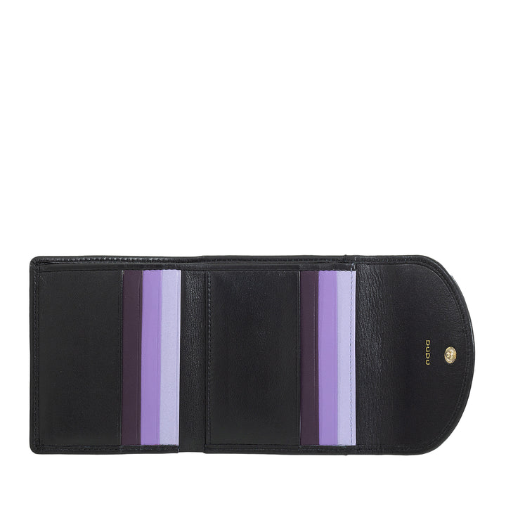 DUDU Cartera Pequeña para Mujer de Suave Piel Auténtica, Bolsillos para Tarjetas, Porta Billetes, Cremallera Trasera para Monedas, Carteras RFID con Cierre de Botones de Colores