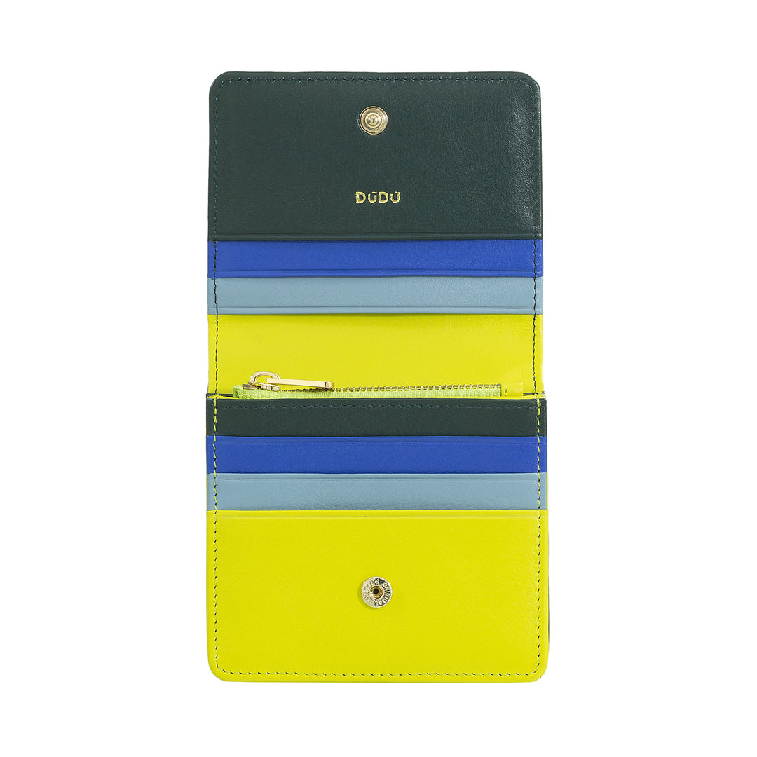 DuDu Small Women's Wallet in Skop Leather Ultra Compact Colored RFID med interne lynlås og 8 kortkortindehavere