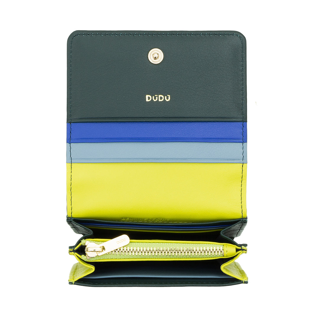 DuDu Small Women's Wallet in Skop Leather Ultra Compact Colored RFID med interne lynlås og 8 kortkortindehavere