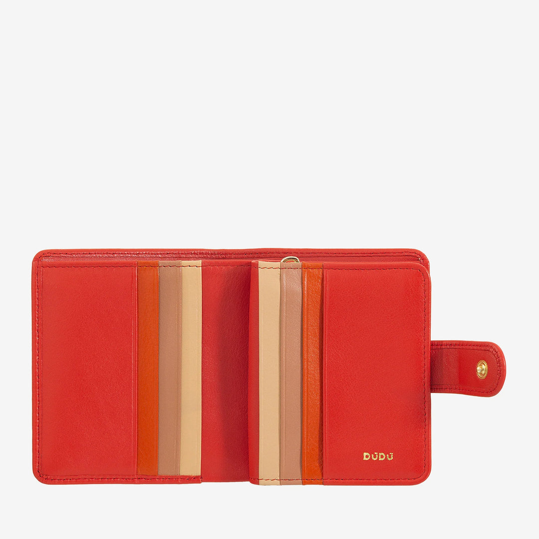DUDU Cartera Pequeña de Mujer de Piel con Monedero con Cremallera, Monedero Compacto con Cierre de Botón, Porta Billetes, Tarjetero y Protección RFID