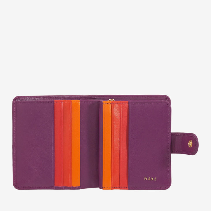 DUDU Petit Portefeuille en Cuir pour Femme avec Porte-Monnaie à Fermeture éclair, Portefeuille Compact avec Fermeture à Bouton, Porte-Billets, Porte-Cartes et Protection RFID
