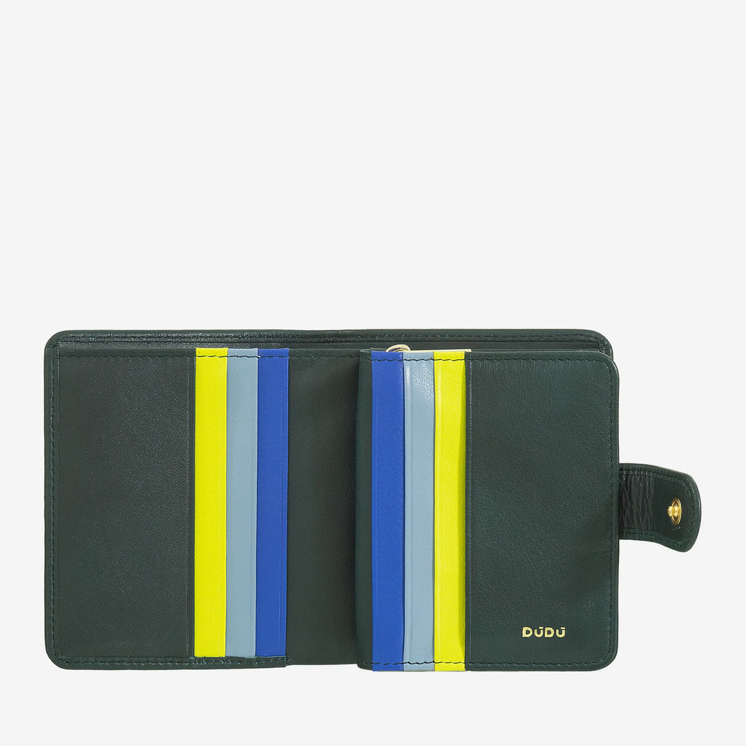 DUDU Petit Portefeuille en Cuir pour Femme avec Porte-Monnaie à Fermeture éclair, Portefeuille Compact avec Fermeture à Bouton, Porte-Billets, Porte-Cartes et Protection RFID