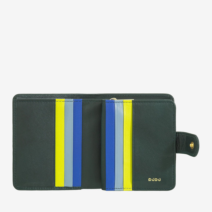 DUDU Petit Portefeuille en Cuir pour Femme avec Porte-Monnaie à Fermeture éclair, Portefeuille Compact avec Fermeture à Bouton, Porte-Billets, Porte-Cartes et Protection RFID