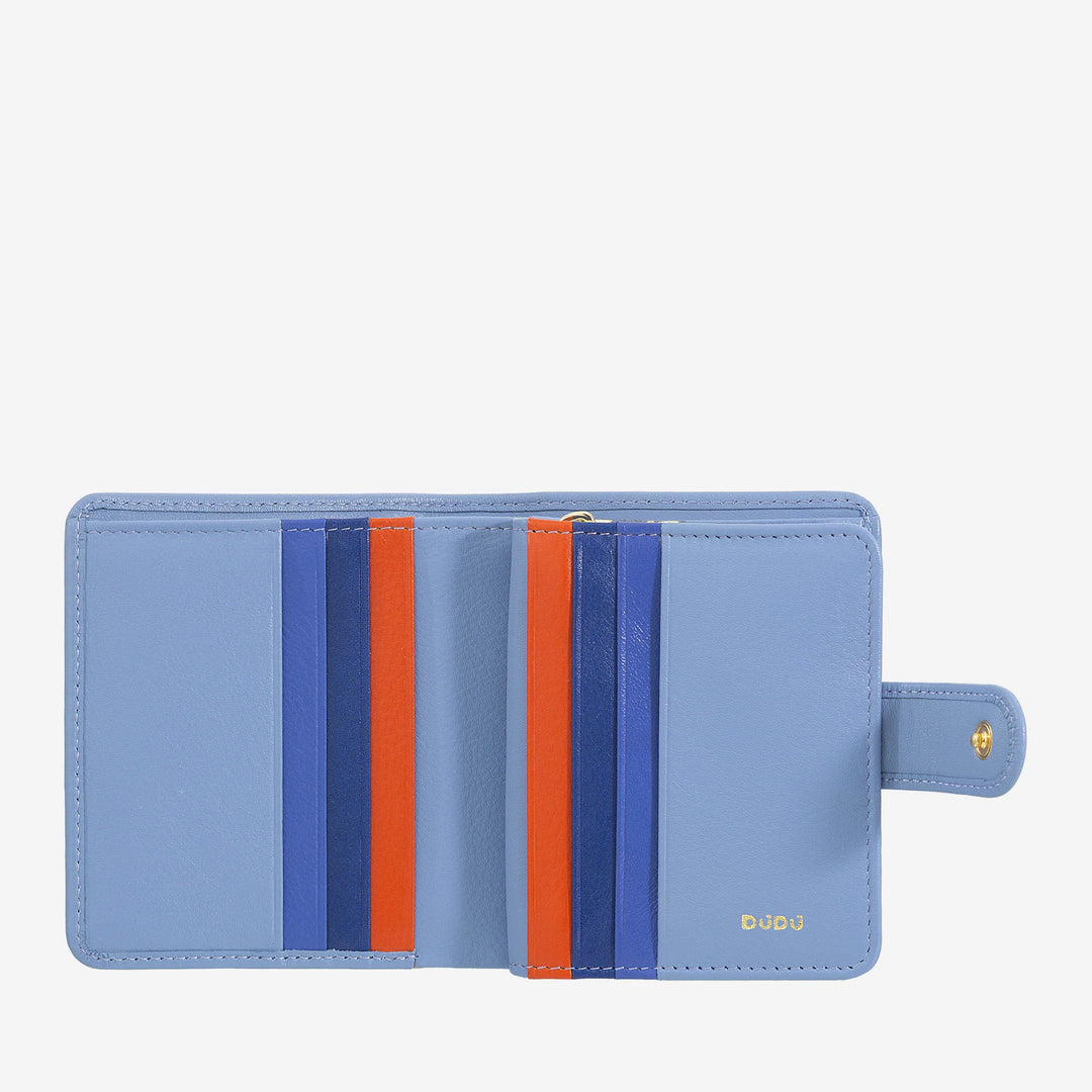 DUDU Petit Portefeuille en Cuir pour Femme avec Porte-Monnaie à Fermeture éclair, Portefeuille Compact avec Fermeture à Bouton, Porte-Billets, Porte-Cartes et Protection RFID