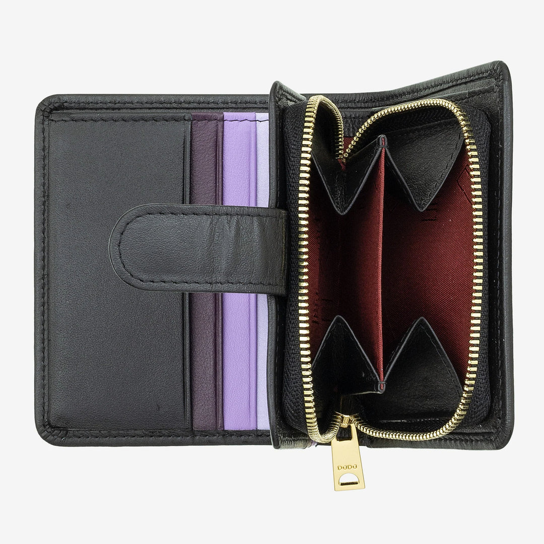 DUDU Petit Portefeuille en Cuir pour Femme avec Porte-Monnaie à Fermeture éclair, Portefeuille Compact avec Fermeture à Bouton, Porte-Billets, Porte-Cartes et Protection RFID