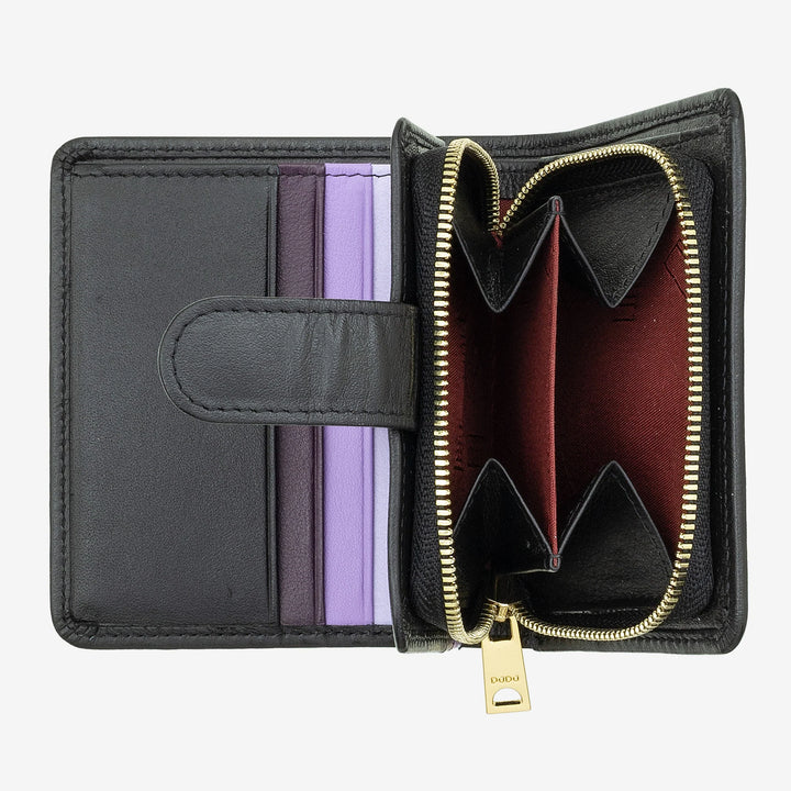 DUDU Petit Portefeuille en Cuir pour Femme avec Porte-Monnaie à Fermeture éclair, Portefeuille Compact avec Fermeture à Bouton, Porte-Billets, Porte-Cartes et Protection RFID