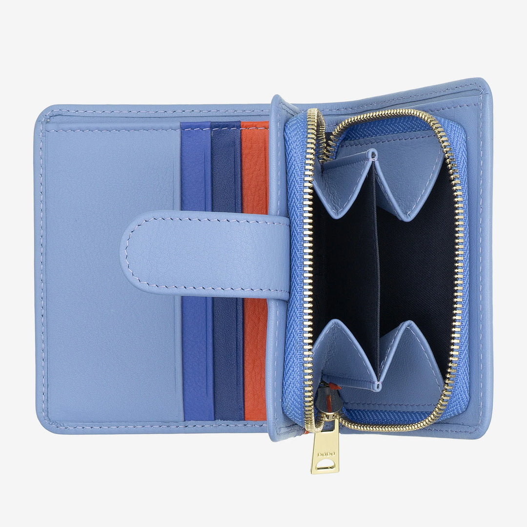 DUDU Petit Portefeuille en Cuir pour Femme avec Porte-Monnaie à Fermeture éclair, Portefeuille Compact avec Fermeture à Bouton, Porte-Billets, Porte-Cartes et Protection RFID