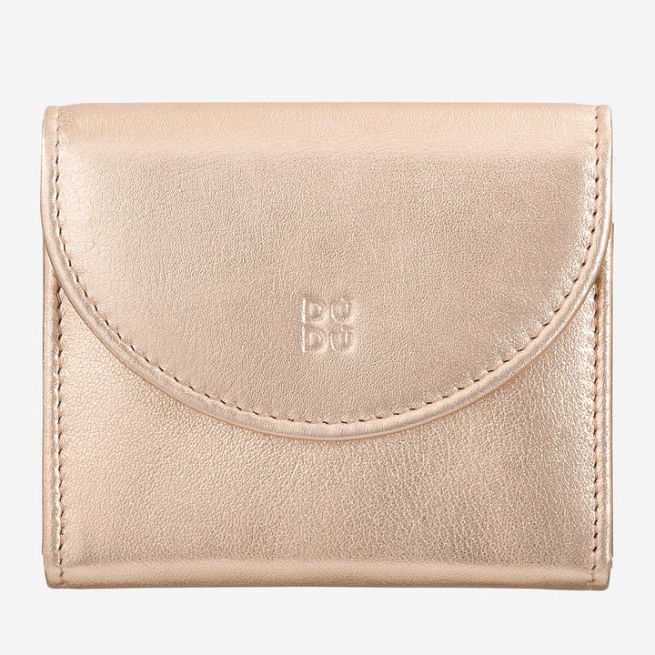 DUDU Cartera Mini Slim para Mujer de Piel Auténtica con Monedero con Cremallera, Cierre de Botón, Cartera Compacta de Color
