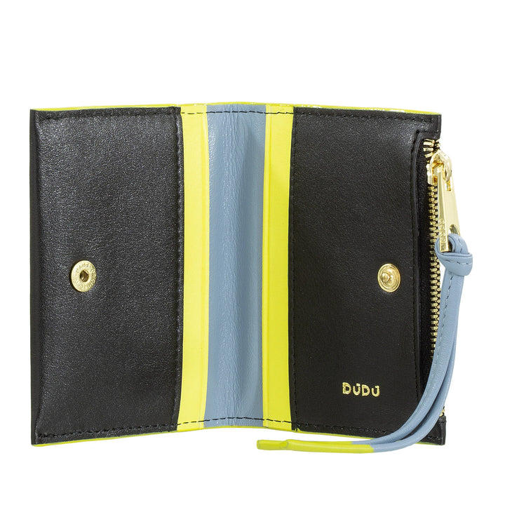 DUDU Portafoglio Porta Carte Donna in Pelle Piccolo - Portacarte Compatto Slim con Zip per Monete, Scomparti per Tessere, Documenti, Adatto a Borse Piccole