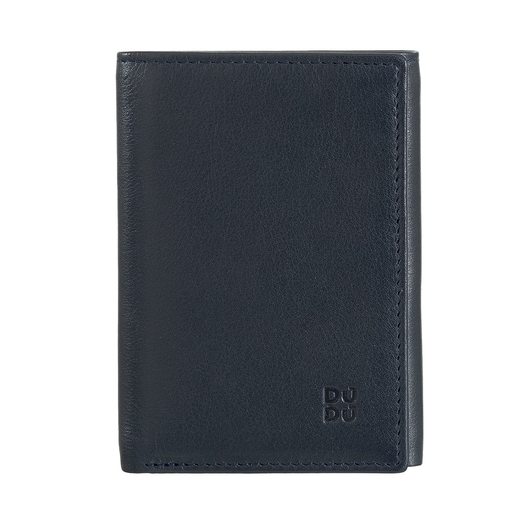 DUDU Cartera Hombre de Piel Tríptico, Tarjetero Vertical RFID con Botón, Porta Billetes, Multicolor