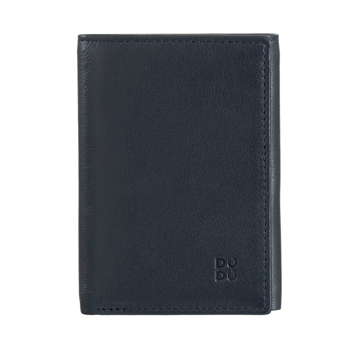 DUDU Cartera Hombre de Piel Tríptico, Tarjetero Vertical RFID con Botón, Porta Billetes, Multicolor