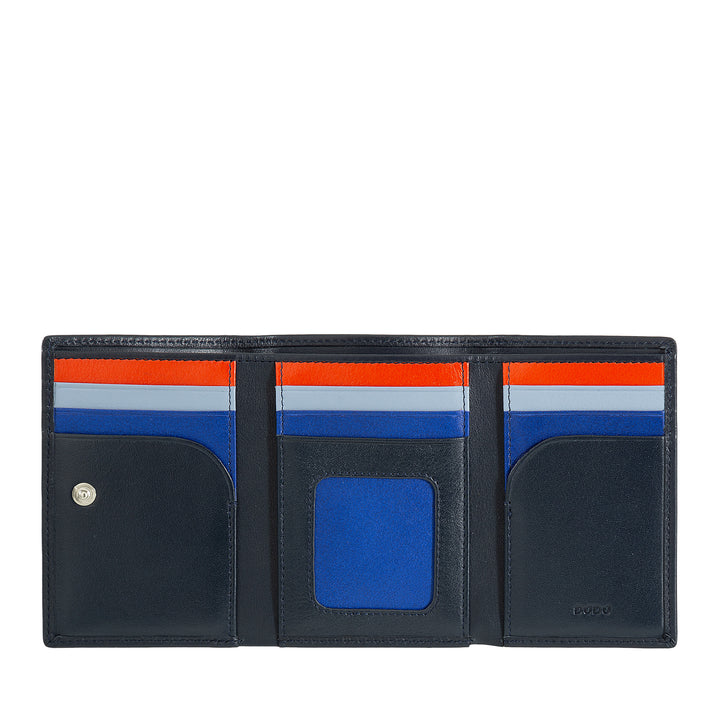 DUDU Cartera Hombre de Piel Tríptico, Tarjetero Vertical RFID con Botón, Porta Billetes, Multicolor