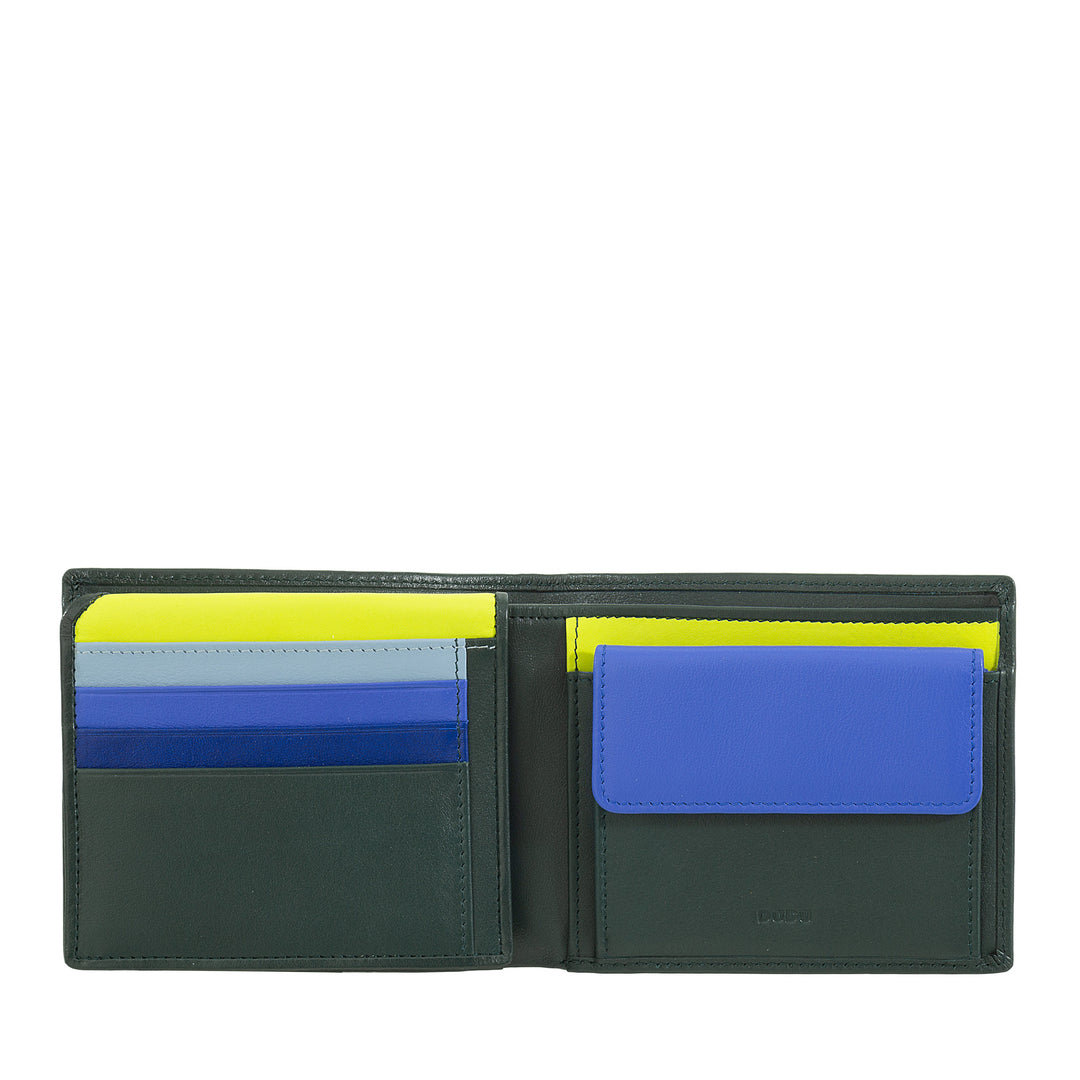 DUDU Men's Classic RFID Multicolor Leather Wallet Signed