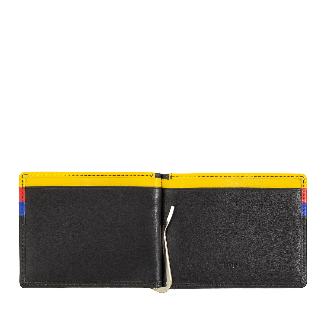 DUDU Men's Wallet with Leather Money Clips Credit Card Holder Clips Banknotes Thin Card Holders