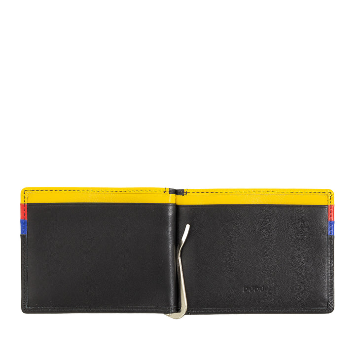 DUDU Portafoglio Uomo con Fermasoldi in Pelle Porta Carte di Credito Clip Banconote Sottile Porta Tessere